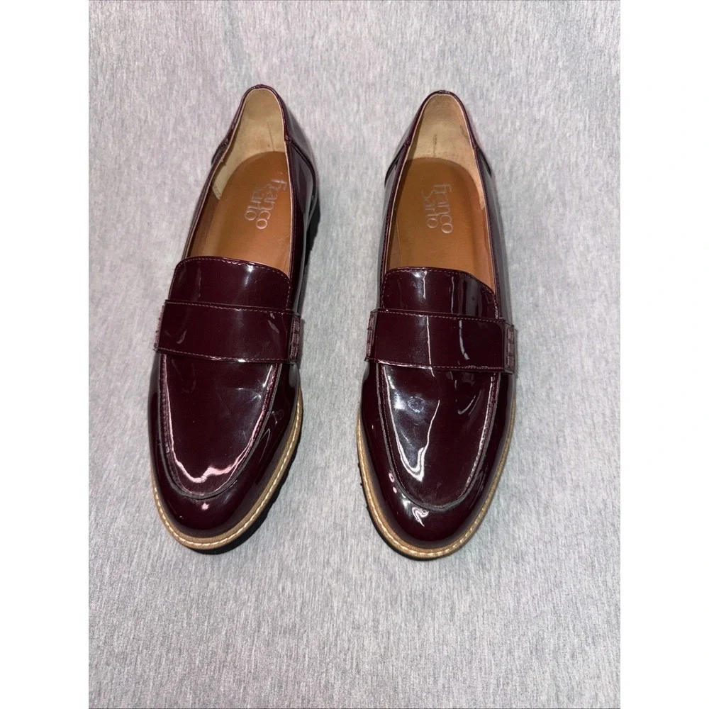 Franco Sarto Women's Patent Loafers Burgundy Wine Slip On Comfort Shoes Size 7.5